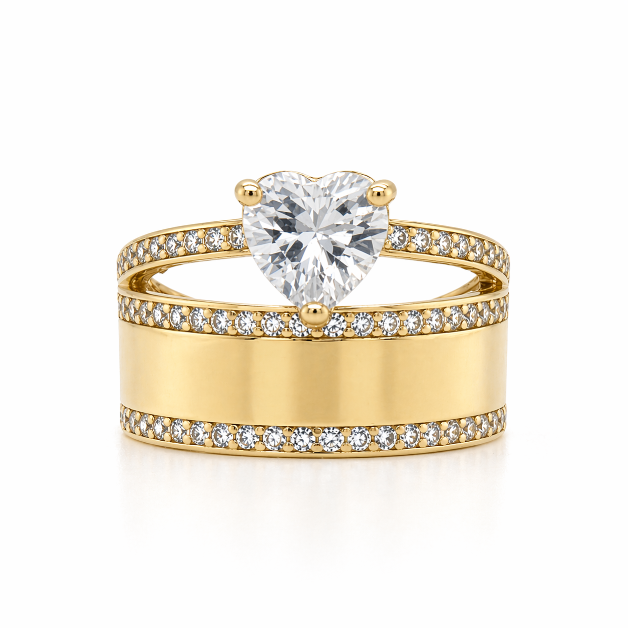 10KT Gold Heart Engagement Ring with Wide Band FREE ENGRAVING