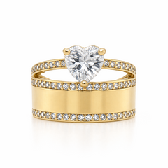 10KT Gold Heart Engagement Ring with Wide Band FREE ENGRAVING