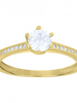 10kt Yellow Gold Womens Cubic-Zirconia Engagement Ring