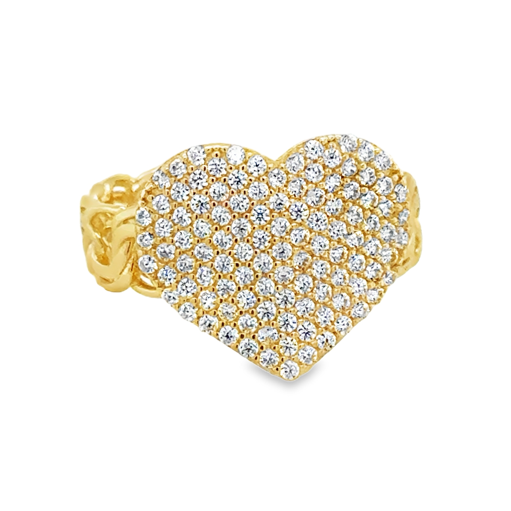 10KT Gold Chino Link Heart Ring with Cubic Zirconias Size 6