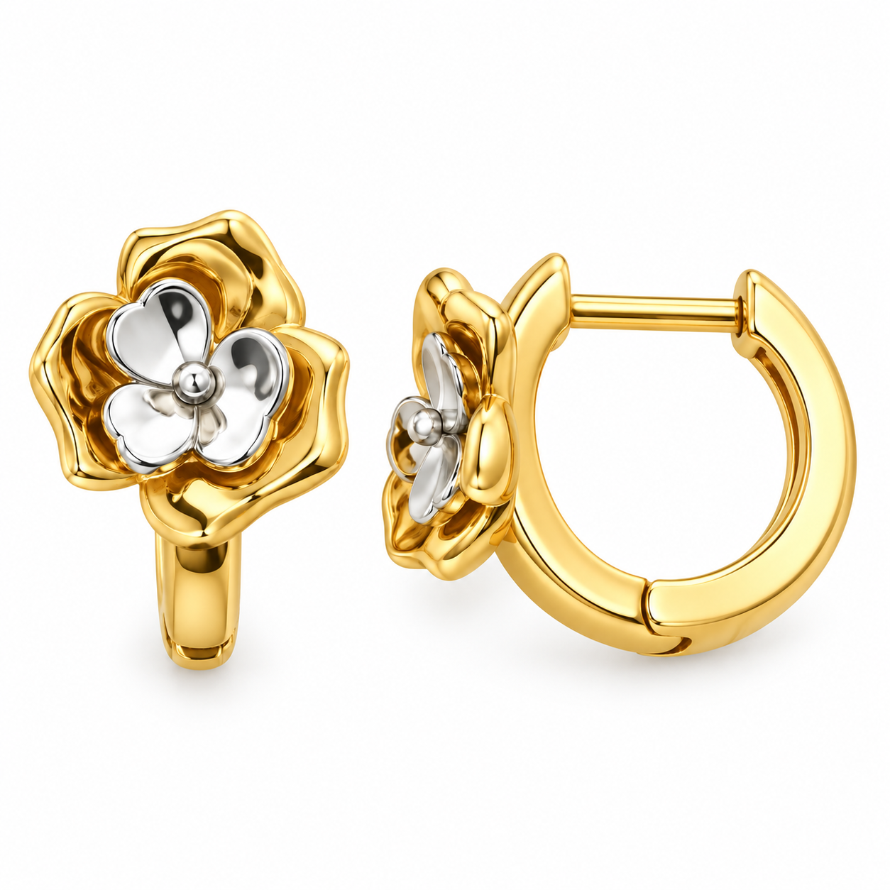 14KT YELLOW GOLD FLOWER HUGGIES