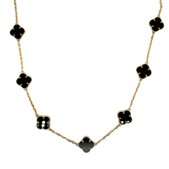10KT Gold Onyx Flower Necklace 18IN + 0.75IN Extension