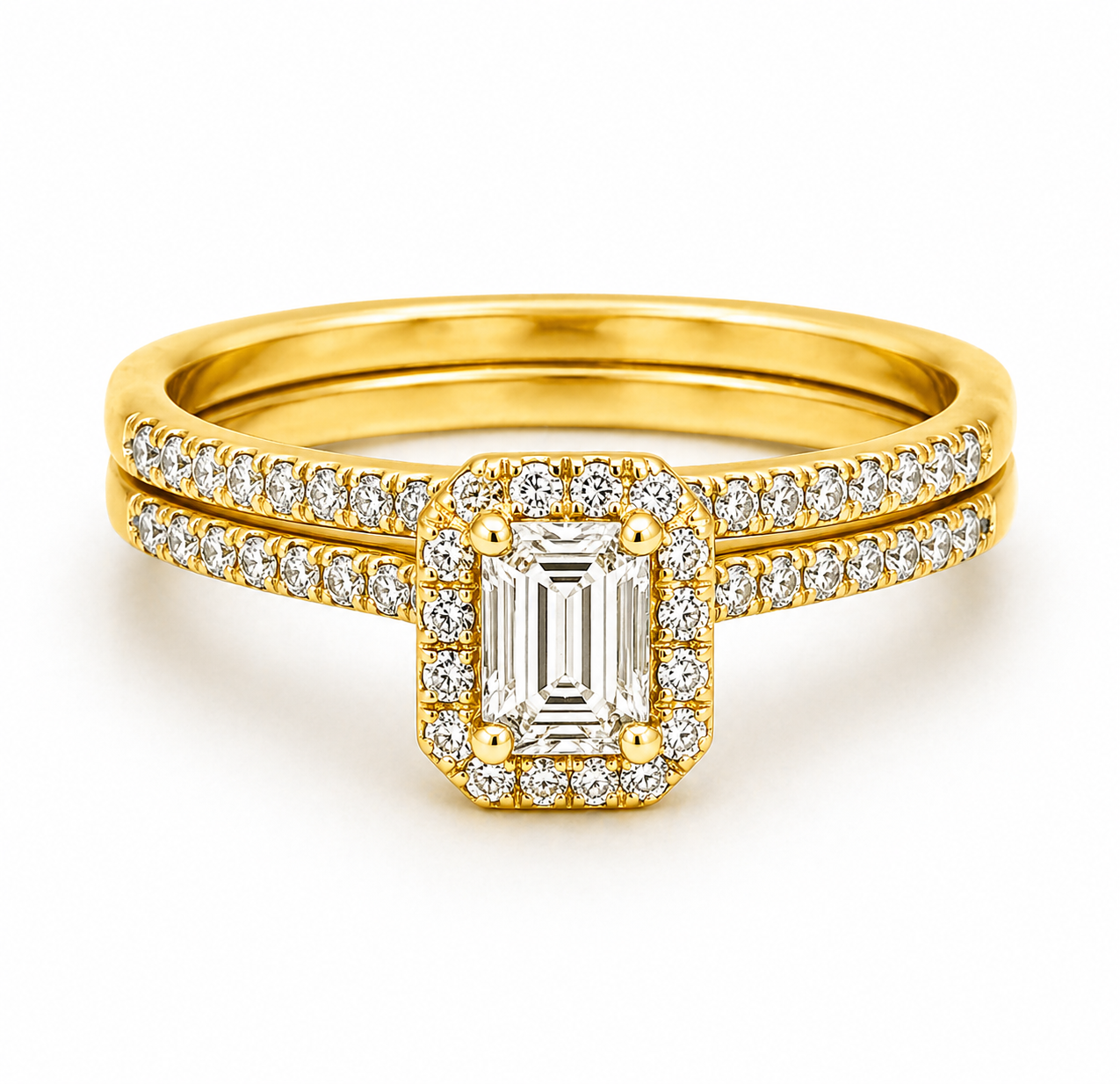 0.44 CTTW Lab-Created Emerald Cut Diamond Engagement Ring and Wedding