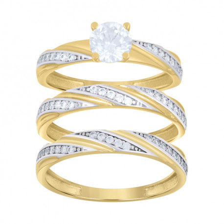10kt Two-tone Gold His & Hers Cubic-Zirconia Trio Ring Set