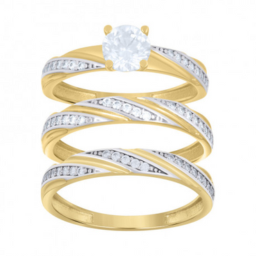 10kt Two-tone Gold His & Hers Cubic-Zirconia Trio Ring Set