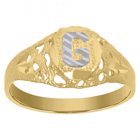 10kt Two-Tone Gold Unisex Kids Children Diamond-Cut Textured Oval Init