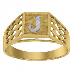 10kt Two-Tone Gold Unisex Kids Children Diamond-Cut Textured Initial L