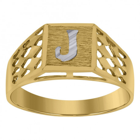 10kt Two-Tone Gold Unisex Kids Children Diamond-Cut Textured Initial L