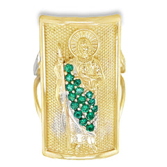 10KT Gold St. Jude San Judas Ring with Green CZ 30MM