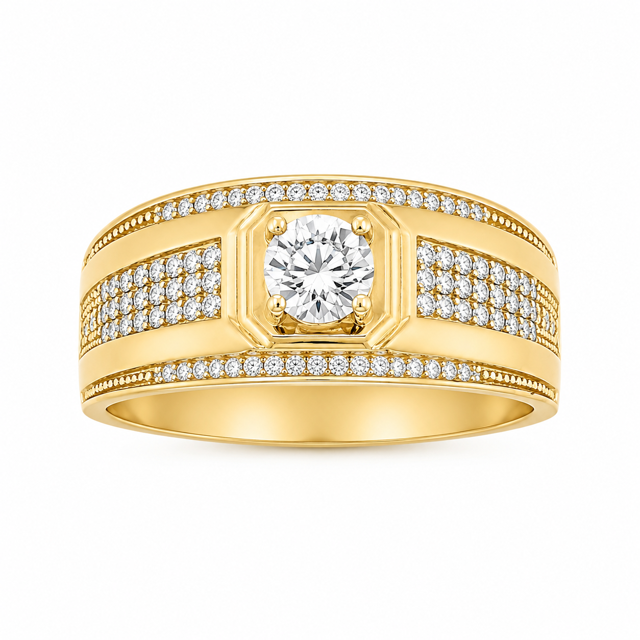 10KT Yellow Gold Mens Ring with White Stone