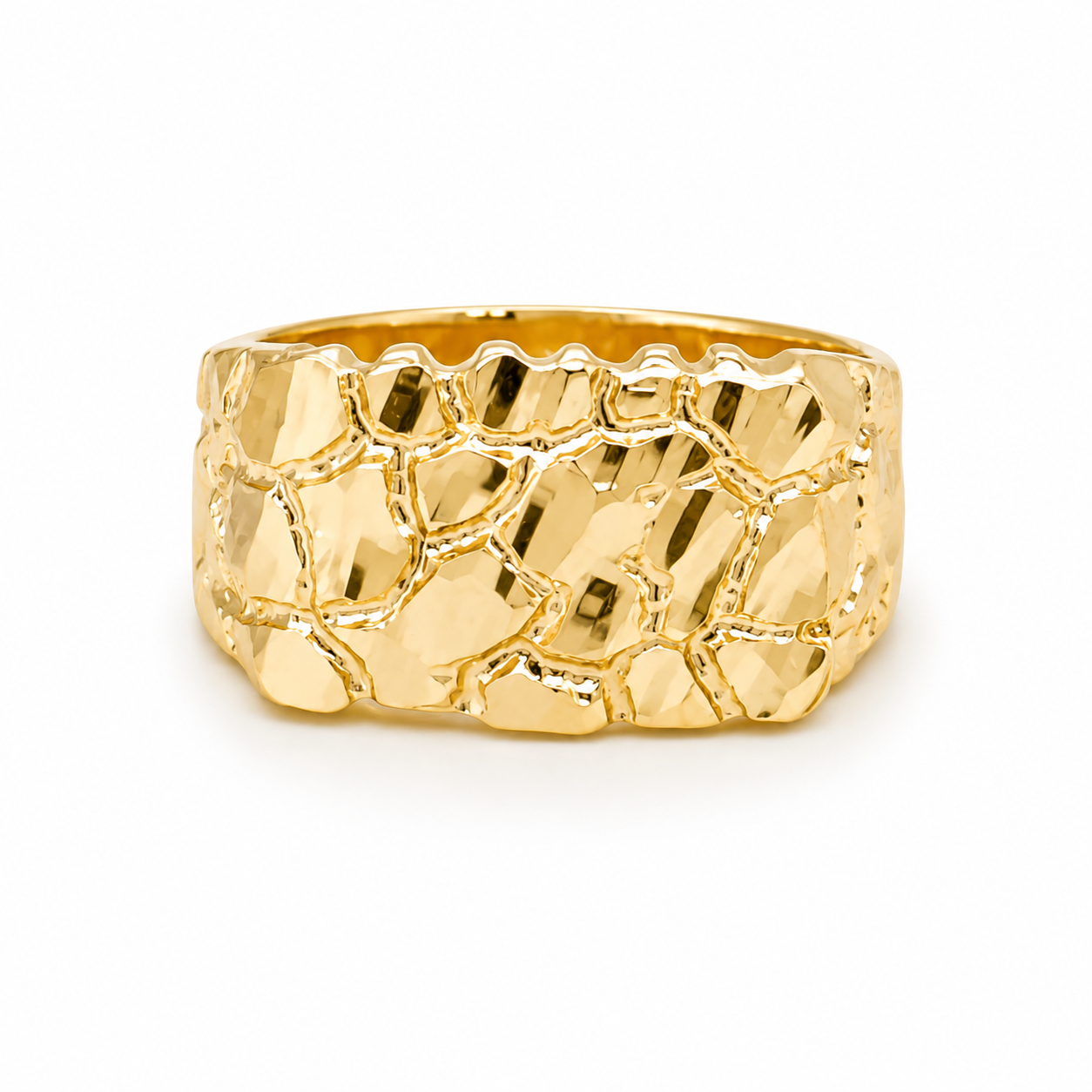 10kt Yellow Gold Mens Nugget Ring 12MM