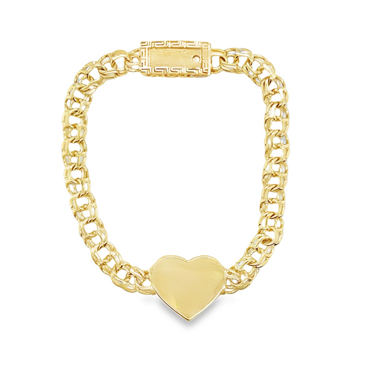 10KT Gold 7MM Chino Link Heart Bracelet 8 Inches FREE ENGRAVING