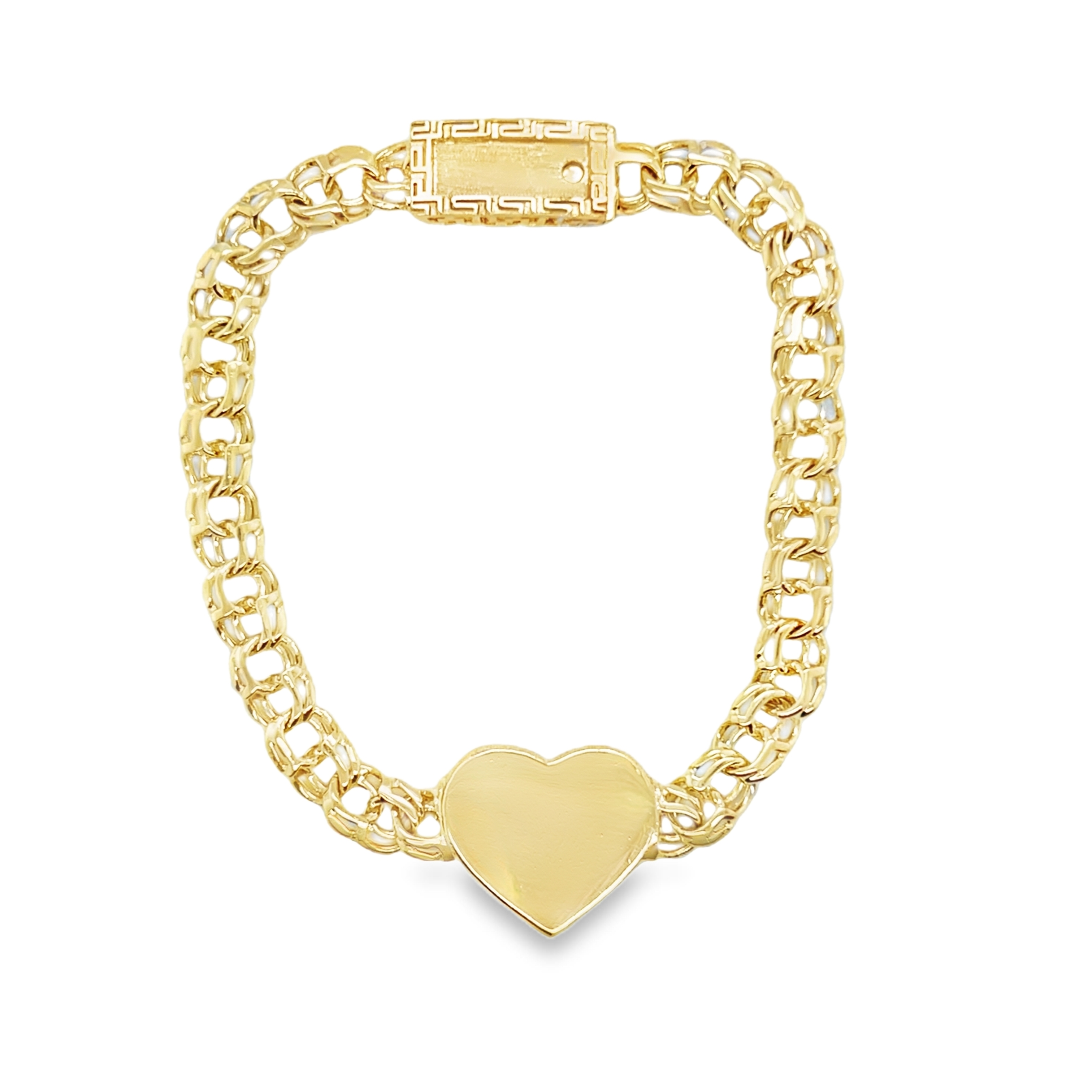 10KT Gold 7.5MM Chino Link Heart Bracelet 7 Inches FREE ENGRAVING