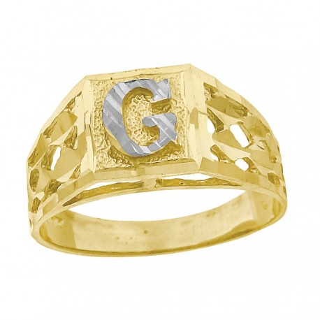 10kt Two-Tone Gold Unisex Kids Children Diamond-Cut Textured Initial L