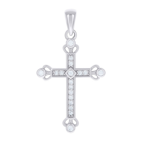 925 Sterling Silver Unisex Round Cubic-Zirconia Cross Religious Charm
