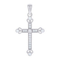 925 Sterling Silver Unisex Round Cubic-Zirconia Cross Religious Charm