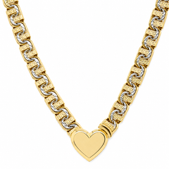10KT Gold 7MM Chino Bar Heart Chain with Greek Bars, Diamond Cut Links
