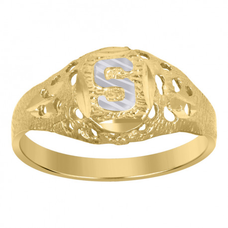 10kt Two-Tone Gold Unisex Kids Children Diamond-Cut Textured Oval Init