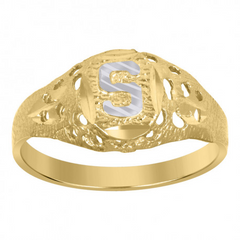 10kt Two-Tone Gold Unisex Kids Children Diamond-Cut Textured Oval Init