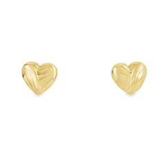10KT Yellow Gold Heart Earrings with Line