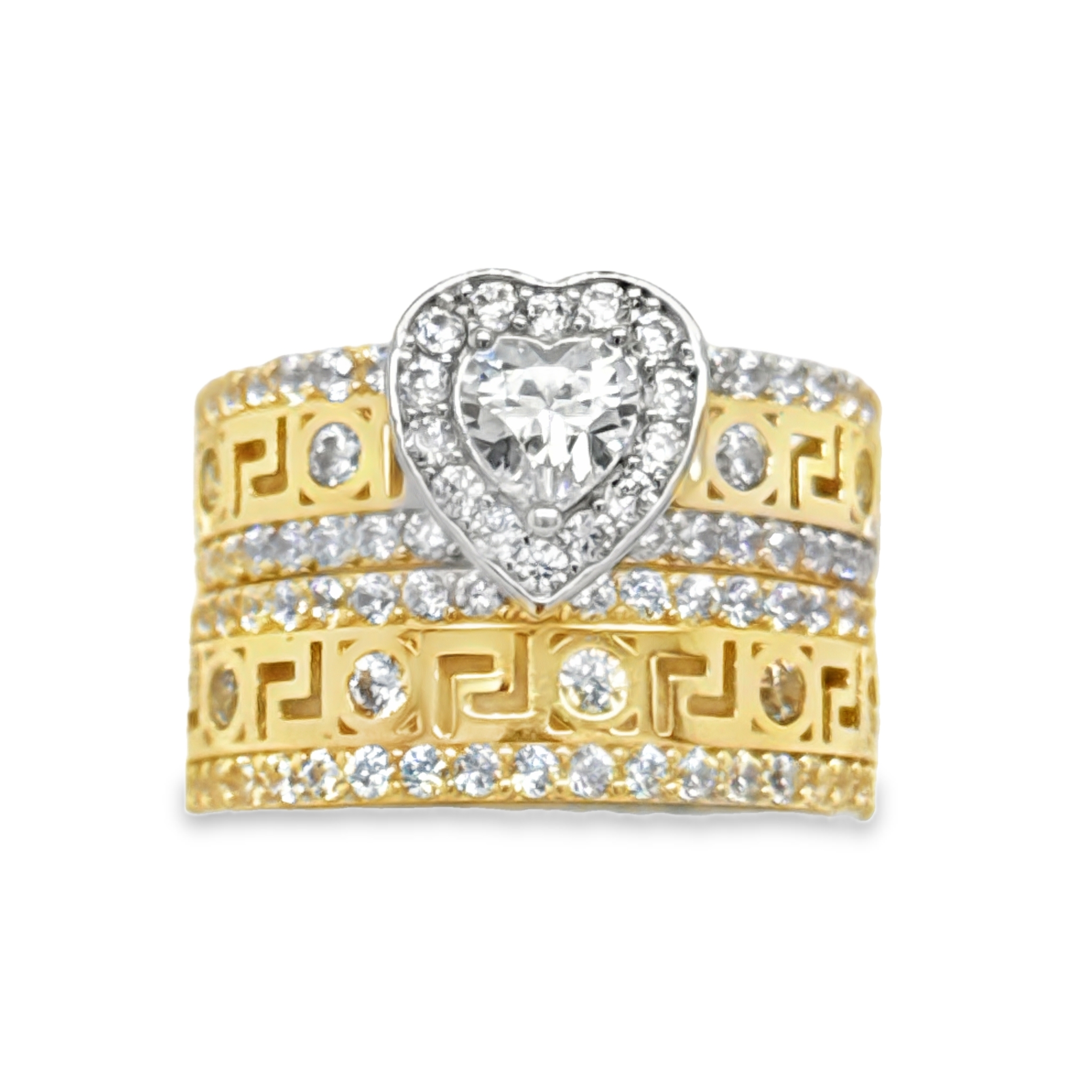 10KT Gold Engagement and Band Heart Greek Design Ring