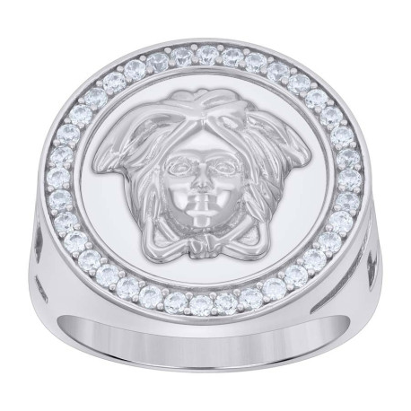 925 Sterling Silver Mens Cubic-Zirconia Medusa Fashion Ring Size 9