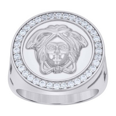 925 Sterling Silver Mens Cubic-Zirconia Medusa Fashion Ring Size 12