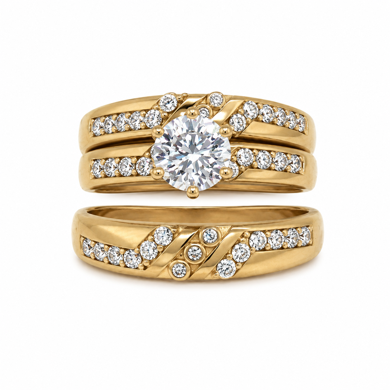 10KT Gold His and Hers Wedding Trio Set with CZ