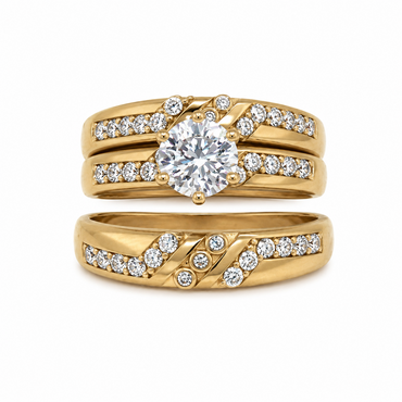 10KT Gold His and Hers Wedding Trio Set with CZ