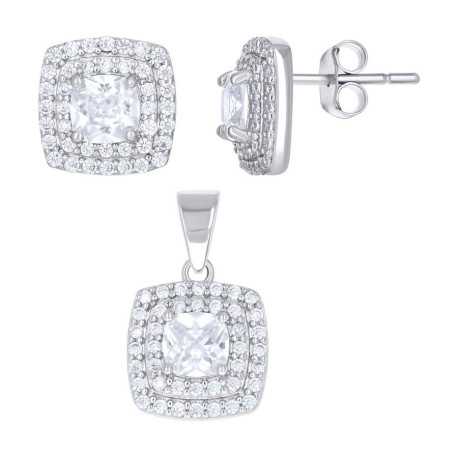 925 Sterling Silver Womens Cushion-Cut Round Cubic-Zirconia Square Fas