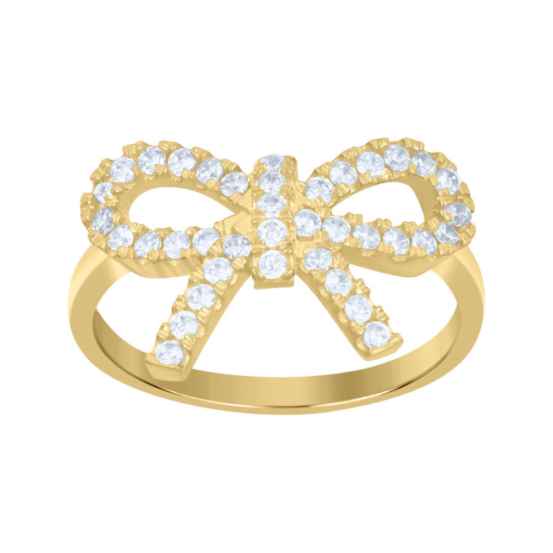 10kt Yellow Gold Womens Cubic-Zirconia Bow Fashion Ring