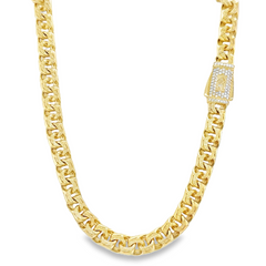 10KT Yellow Gold 8MM Monaco Chino Link Chain with Greek Design in Link