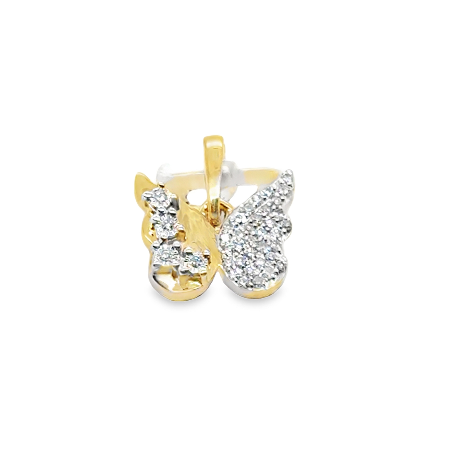 10k Yellow Gold Round Diamond Butterfly Pendant 1/10 Cttw