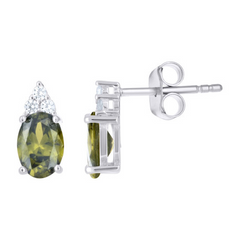 925 Sterling Silver Womens Green White Oval Round Cubic-Zirconia Oval