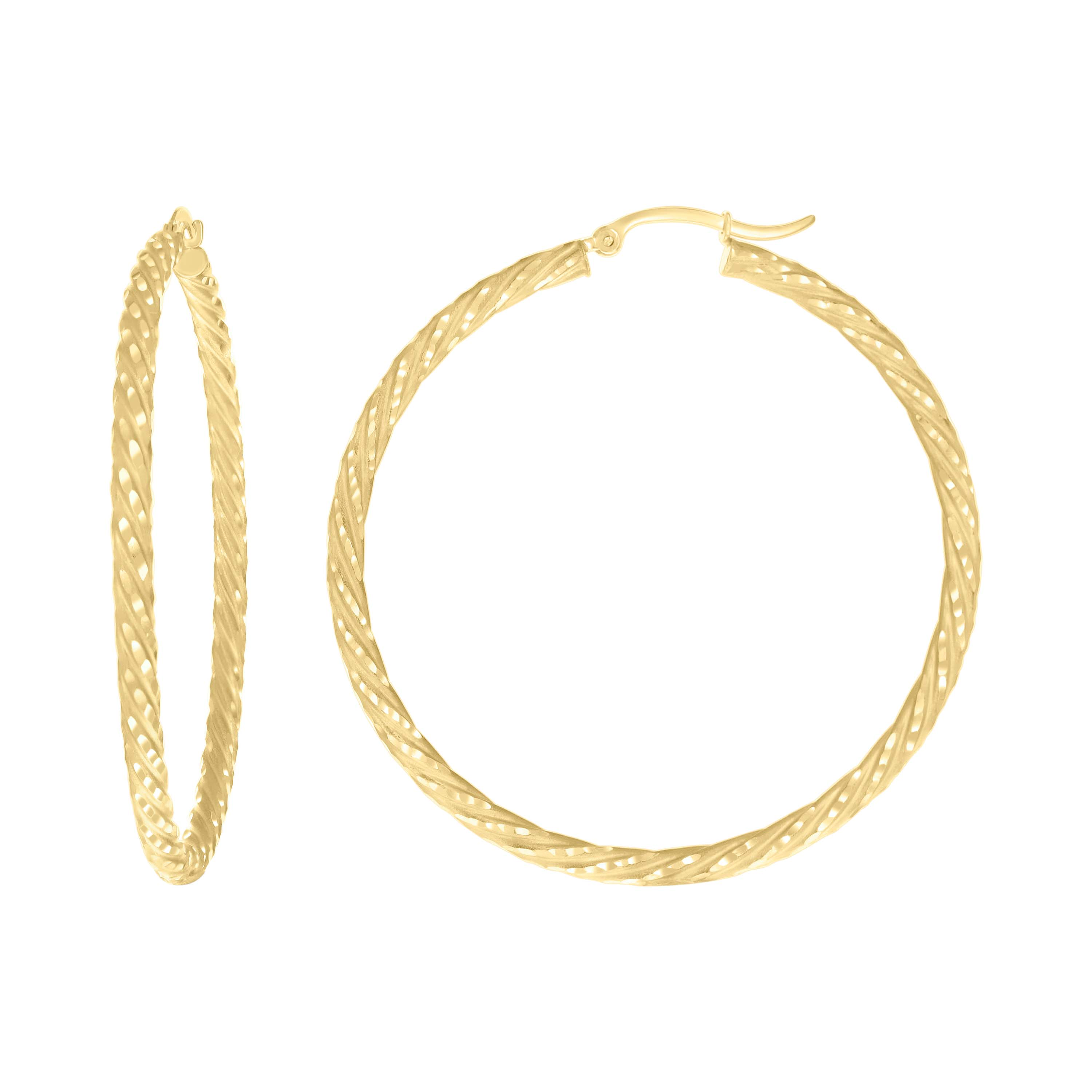 10Kt Yellow Gold Womens Diamond-cut Spotted Patterned Fancy Hoop Earri