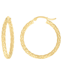 10Kt Yellow Gold Womens Diamond-cut Spotted Patterned Fancy Hoop Earri