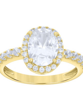 10kt Yellow Gold Oval Cubic-Zirconia Engagement Ring