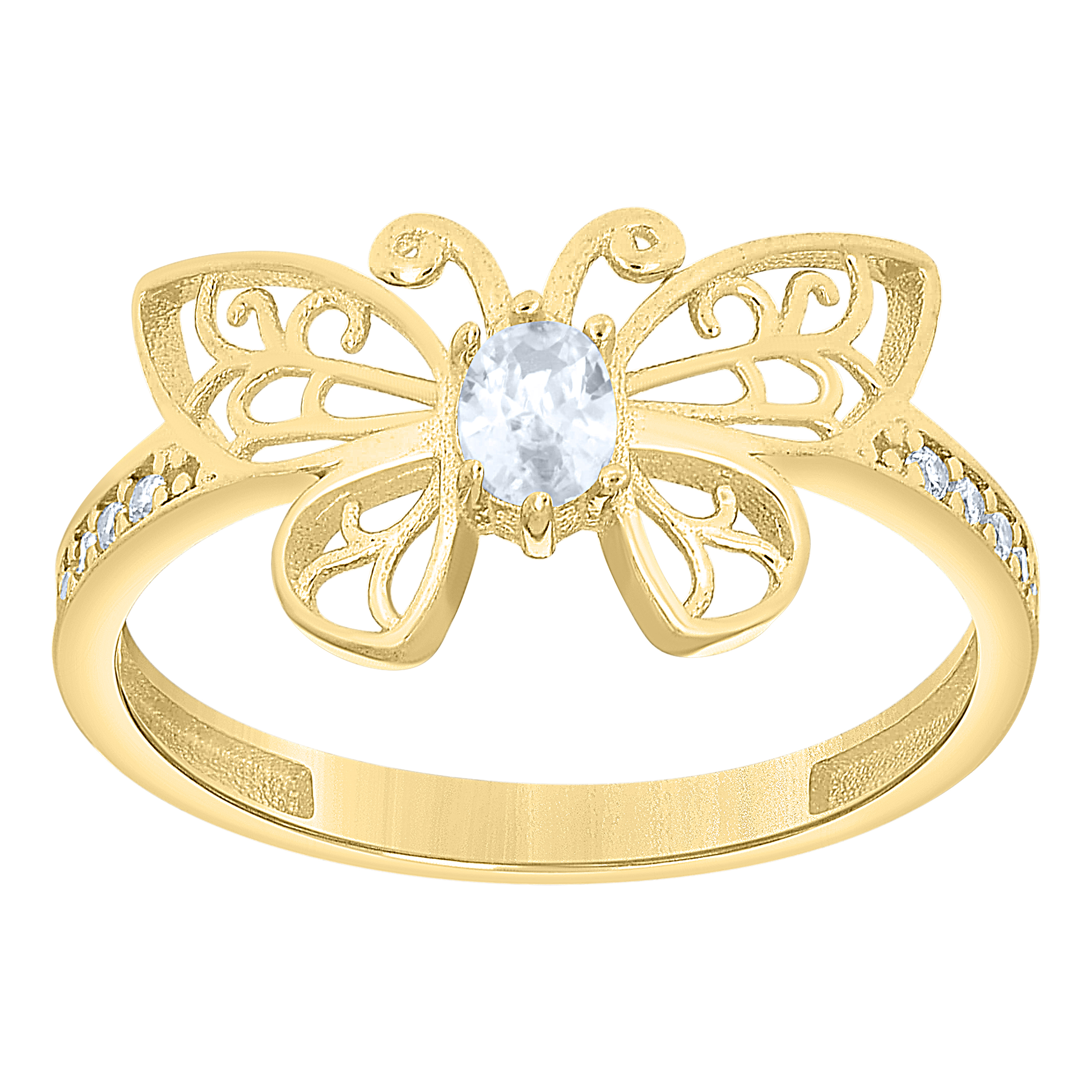 10kt Yellow Gold Womens White Oval Round Cubic-Zirconia Butterfly Fash