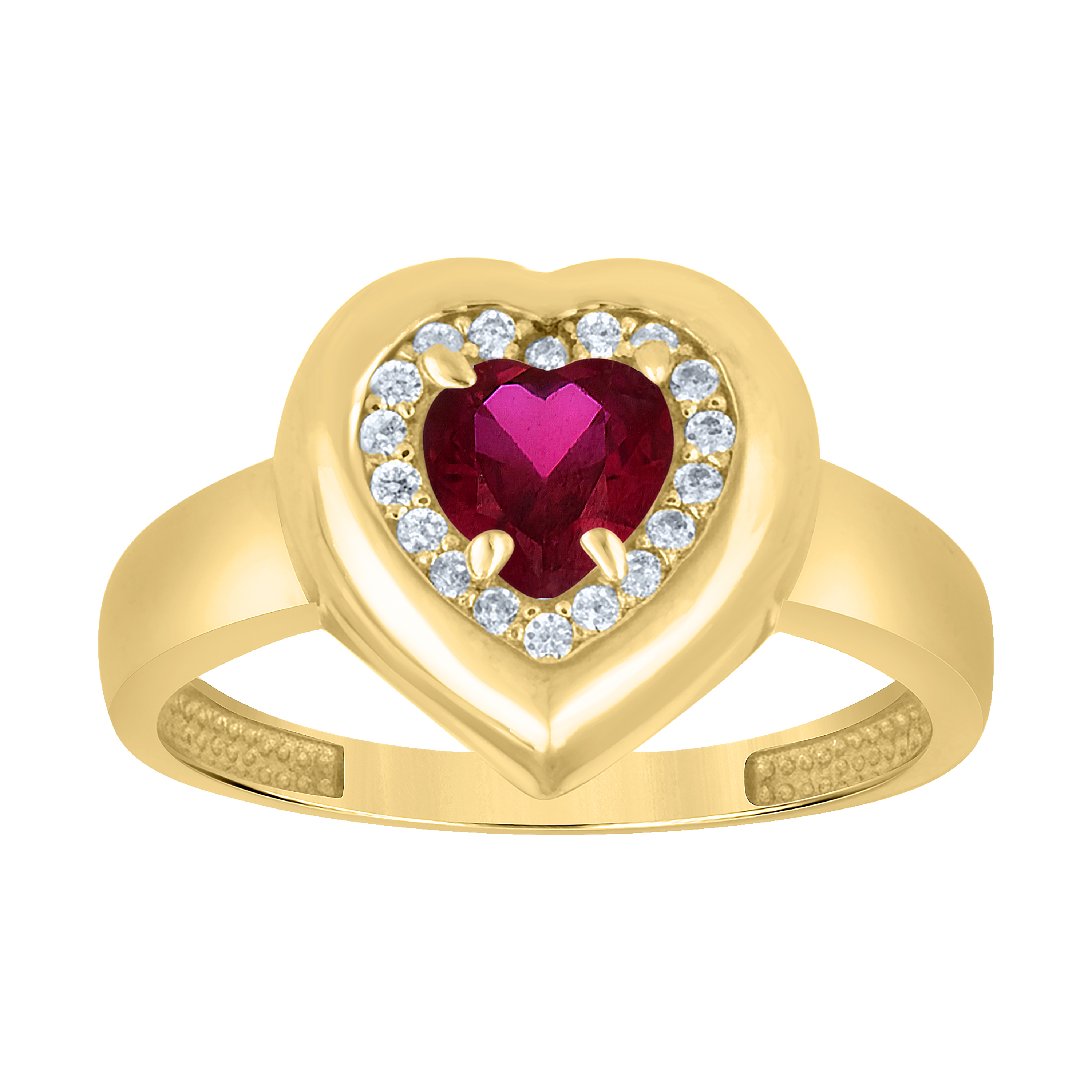 10kt Yellow Gold Womens Heart Round Cubic-Zirconia Heart Ring