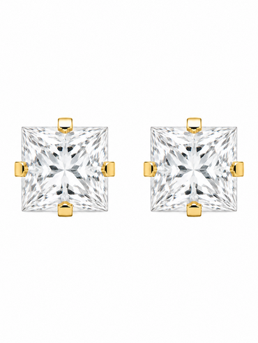 10KT Gold 5MM White CZ Princess Cut Stud Earrings with Screwback Ball