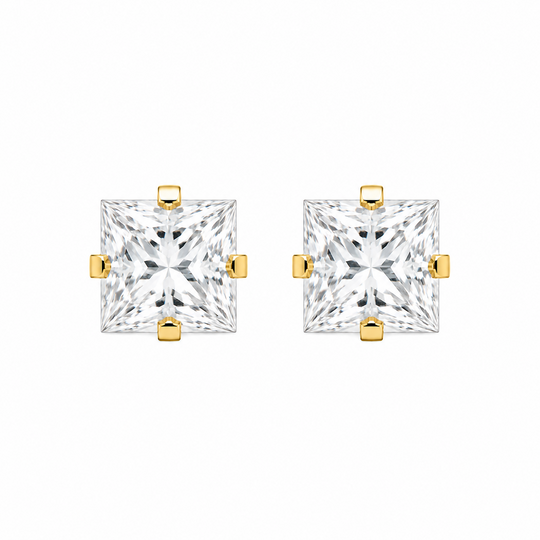 10KT Gold 5MM White CZ Princess Cut Stud Earrings with Screwback Ball
