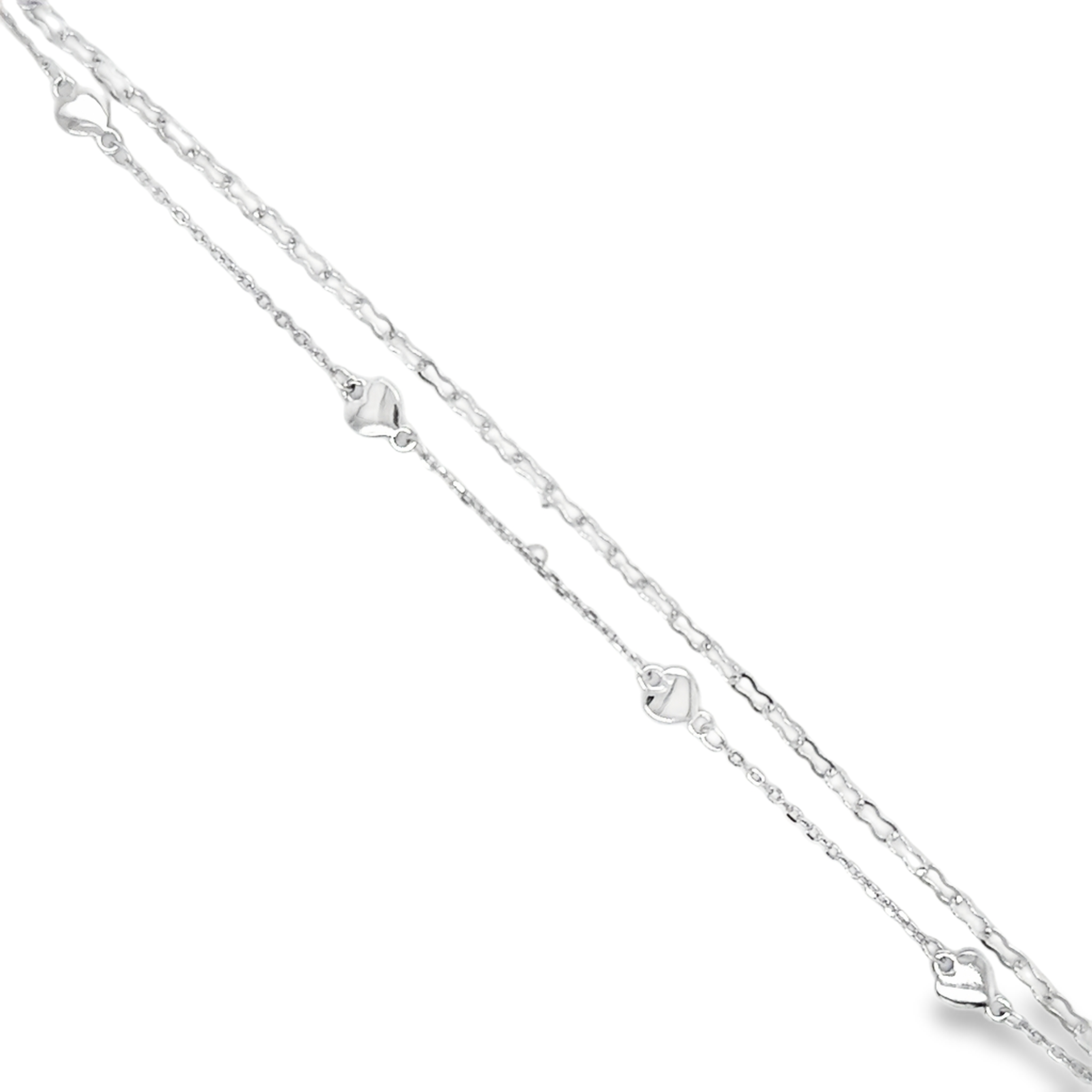 Sterling Silver Double Chain Multi Heart Bracelet 7 inches