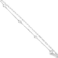 Sterling Silver Double Chain Multi Heart Bracelet 7 inches