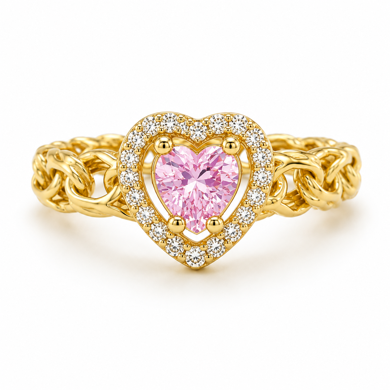 10KT Gold Chino Heart Ring with Pink CZ
