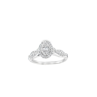 14KT WHITE GOLD  OVAL RING 0.25CT BAGUETTE DIAMOND