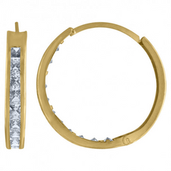 10kt Yellow Gold Womens Princess-Cut Cubic Zirconia Huggie Hoop Earrings 0.75IN