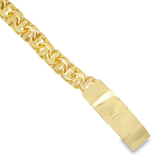10KT Gold 14MM Solid Chino Bar Link with Greek and Diamond Cut ID Brac