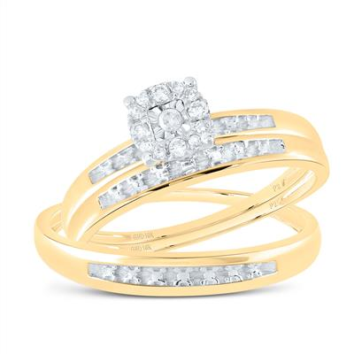 10k Yellow Gold Round Diamond Solitaire Matching Wedding Ring Set 1/12 Cttw