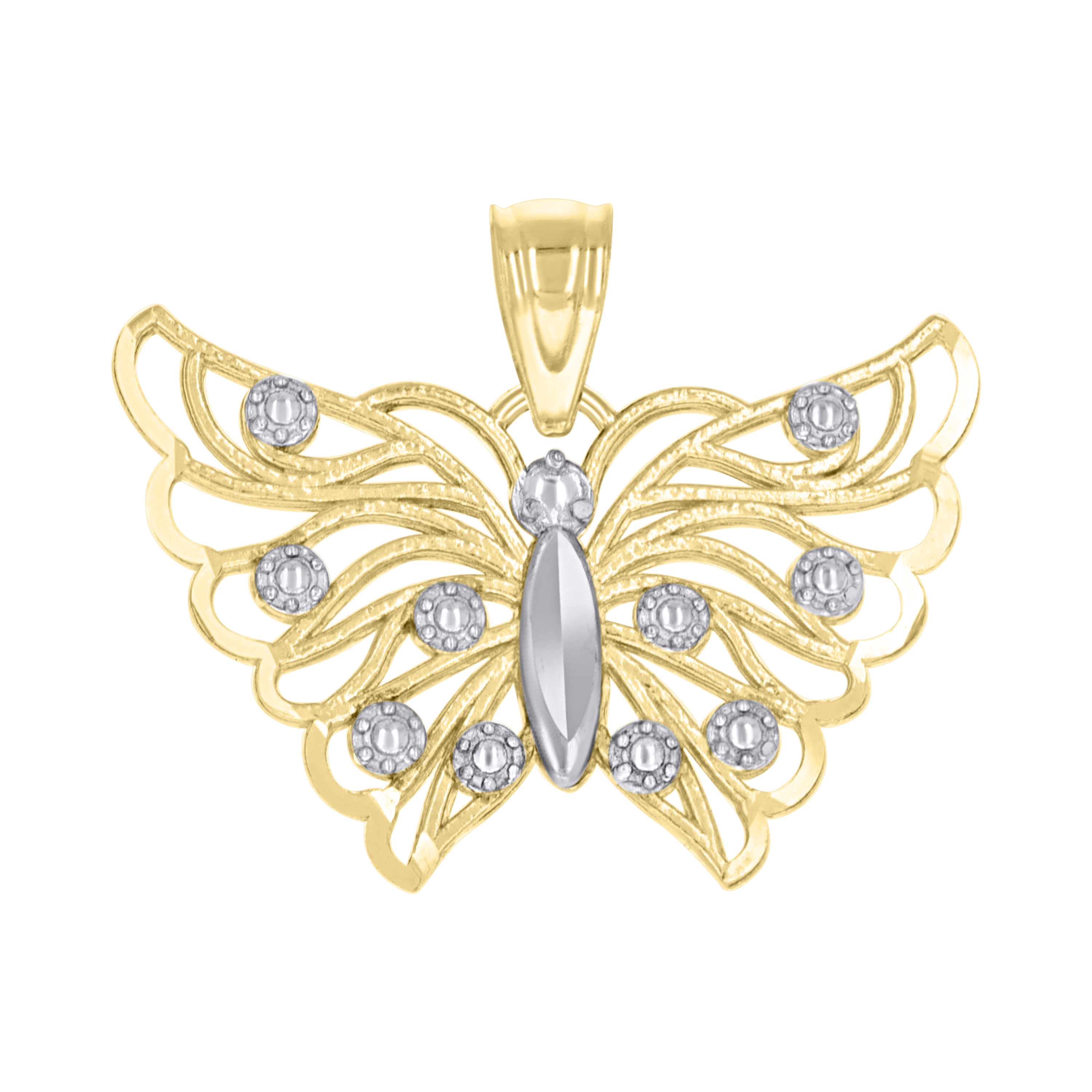 10kt Two-tone Gold Womens Butterfly Fashion Charm Pendant 13MM Plus Ba
