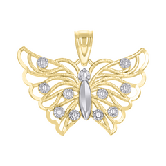 10kt Two-tone Gold Womens Butterfly Fashion Charm Pendant 13MM Plus Ba